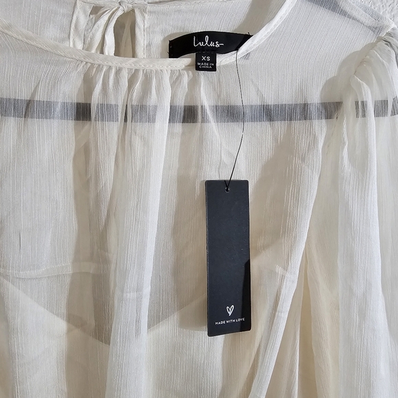 Lulu's NWT Blouse Long Sleeve Bodysuit XS Cream Sheer - Picture 8 of 12